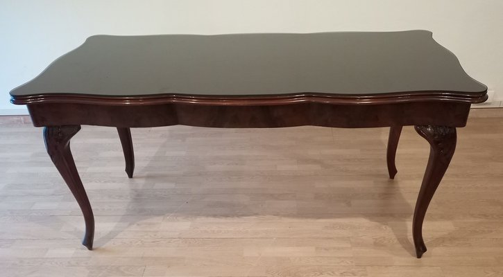 Vintage Chippendale Table in Smoked Tempered Glass with Walnut Top-BZF-1291762