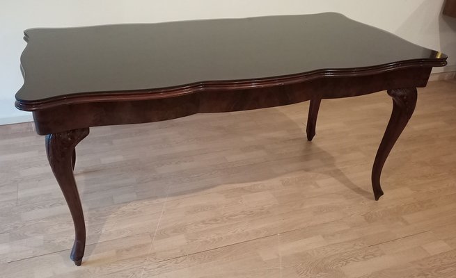 Vintage Chippendale Table in Smoked Tempered Glass with Walnut Top-BZF-1291762