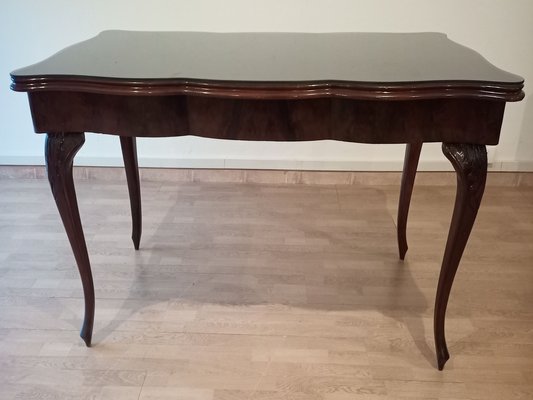 Vintage Chippendale Table in Smoked Tempered Glass with Walnut Top-BZF-1291762