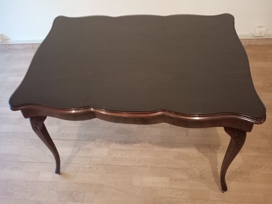 Vintage Chippendale Table in Smoked Tempered Glass with Walnut Top-BZF-1291762