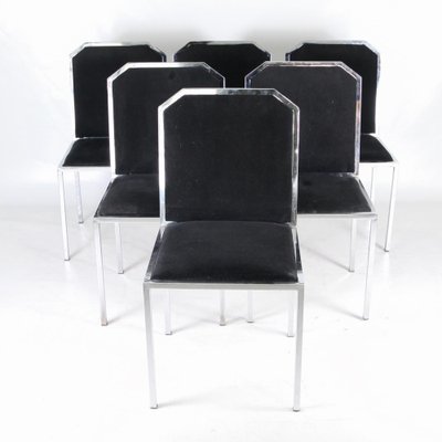 Vintage Chrome and Black Fabric Chairs, 1970s, Set of 6-DSC-1766196