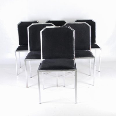 Vintage Chrome and Black Fabric Chairs, 1970s, Set of 6-DSC-1766196