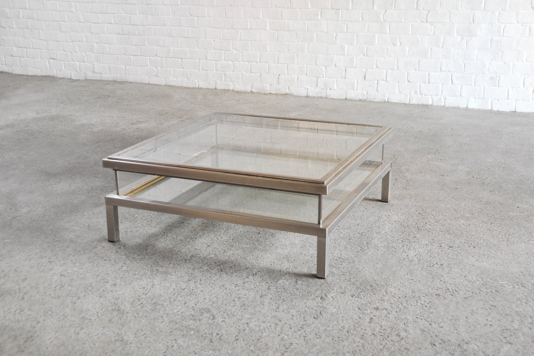 Vintage Chrome and Brass Sliding Coffee Table from Maison Jansen, France, 1970s