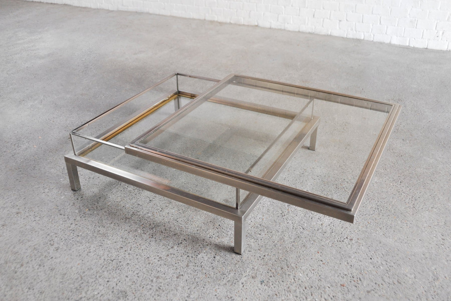 Vintage Chrome and Brass Sliding Coffee Table from Maison Jansen, France, 1970s