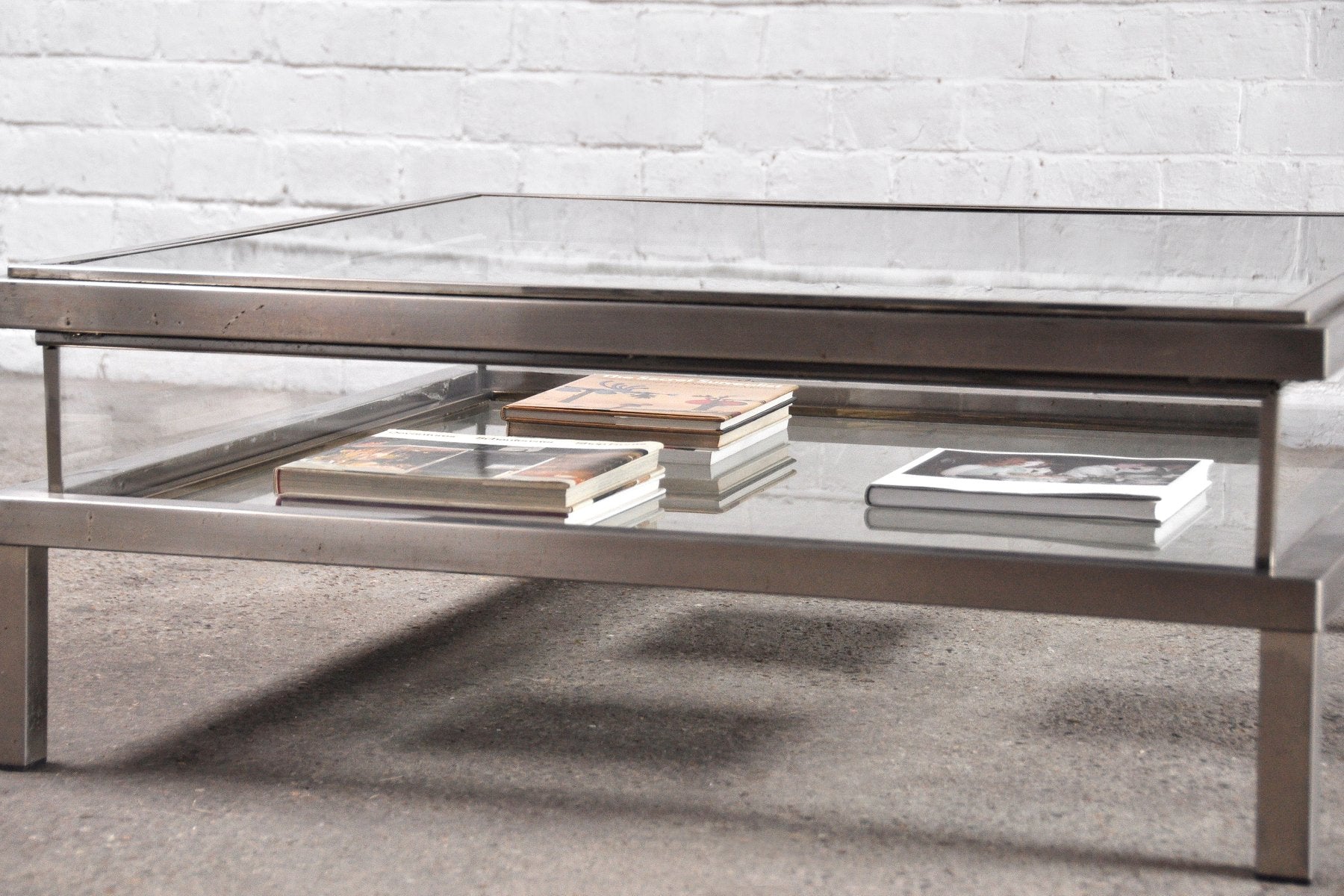 Vintage Chrome and Brass Sliding Coffee Table from Maison Jansen, France, 1970s