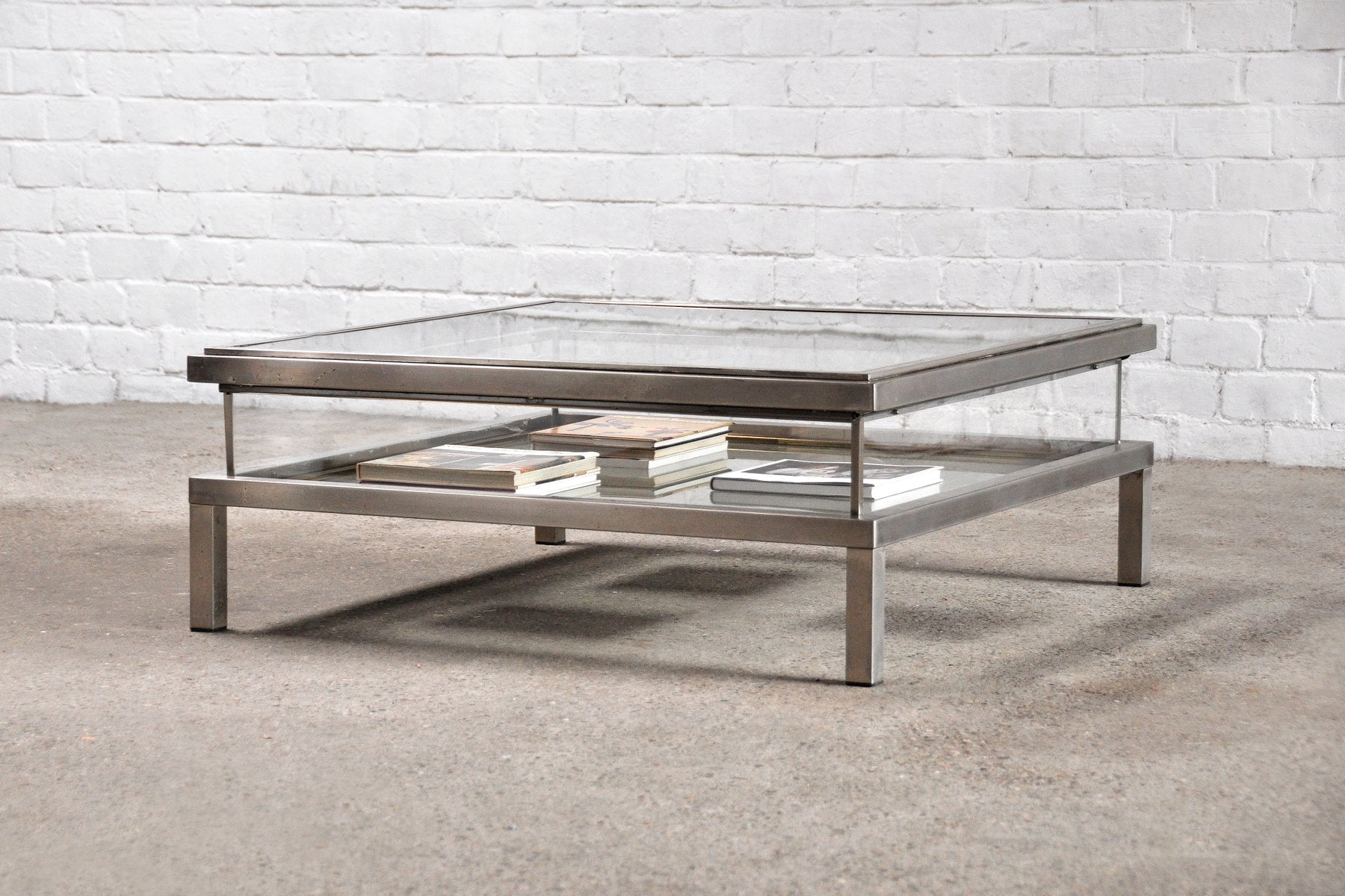 Vintage Chrome and Brass Sliding Coffee Table from Maison Jansen, France, 1970s