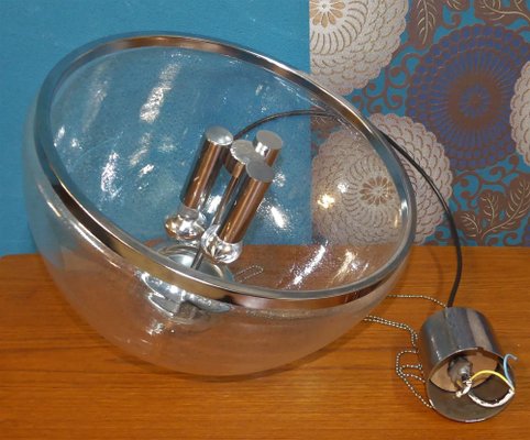 Vintage Chrome and Glass Dome Ceiling Lamp from Hustadt Leuchten, 1970s-AFE-693205