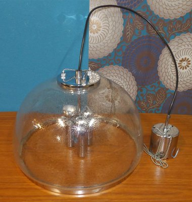 Vintage Chrome and Glass Dome Ceiling Lamp from Hustadt Leuchten, 1970s-AFE-693205