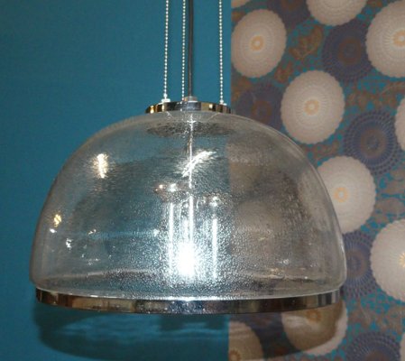 Vintage Chrome and Glass Dome Ceiling Lamp from Hustadt Leuchten, 1970s-AFE-693205