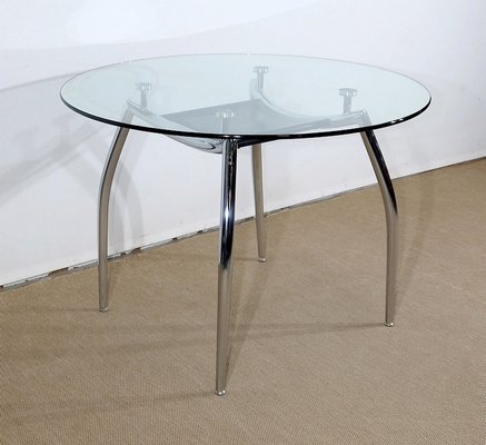 Vintage Chrome and Glass Metal Table, 1970s-RVK-1311080