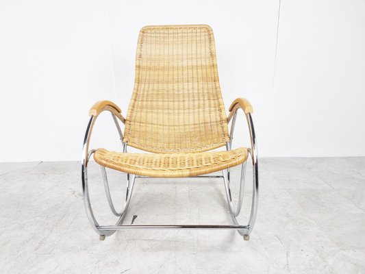 Vintage Chrome and Wicker Rocking Chair, 1970s-IRH-1326753