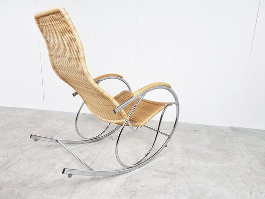 Vintage Chrome and Wicker Rocking Chair, 1970s-IRH-1326753