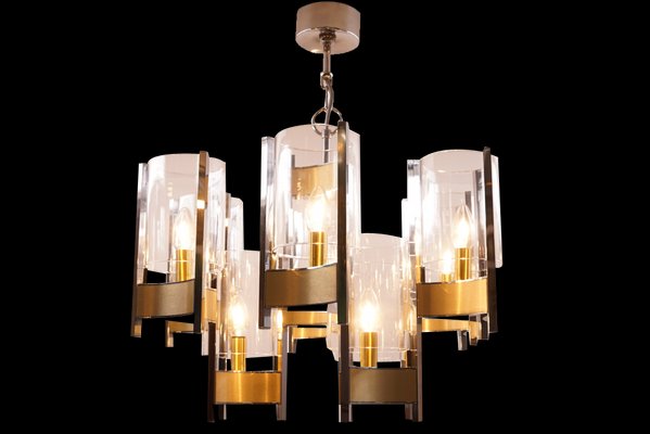 Vintage Chrome & Brass Chandelier by Gaetano Sciolari-KIJ-1344957