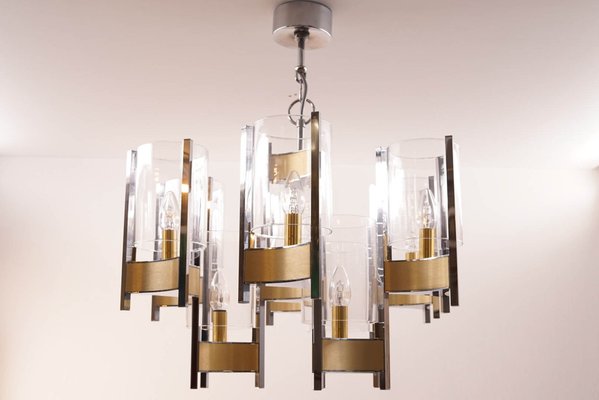 Vintage Chrome & Brass Chandelier by Gaetano Sciolari-KIJ-1344957