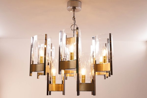 Vintage Chrome & Brass Chandelier by Gaetano Sciolari-KIJ-1344957