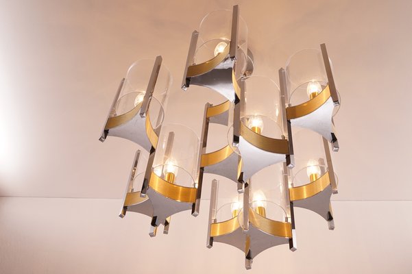 Vintage Chrome & Brass Chandelier by Gaetano Sciolari-KIJ-1344957