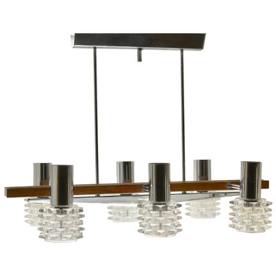 Vintage Chrome, Glass & Wood Chandelier-MJY-1148758