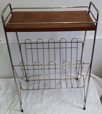 Vintage Chrome Plated Magazine Rack with Black Plastic Feet and a Cover Plate, 1970s-HOI-970239