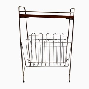 Vintage Chrome Plated Magazine Rack with Black Plastic Feet and a Cover Plate, 1970s-HOI-970239