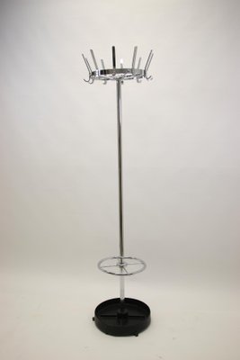 Vintage Chrome Standing Coat Rack with Cast Iron Umbrella Rack, 1950s-EZZ-682482