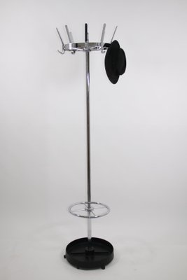 Vintage Chrome Standing Coat Rack with Cast Iron Umbrella Rack, 1950s-EZZ-682482