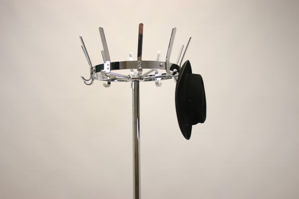 Vintage Chrome Standing Coat Rack with Cast Iron Umbrella Rack, 1950s-EZZ-682482