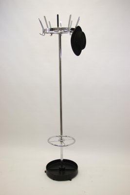 Vintage Chrome Standing Coat Rack with Cast Iron Umbrella Rack, 1950s-EZZ-682482