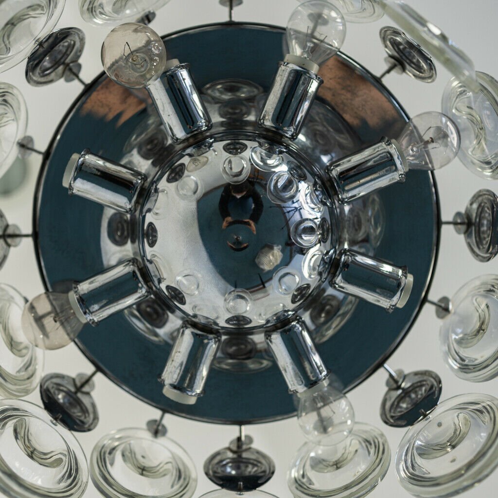 Vintage Chromed Metal 12-Light Ceiling Lamp by Gaetano Sciolari, 1970s