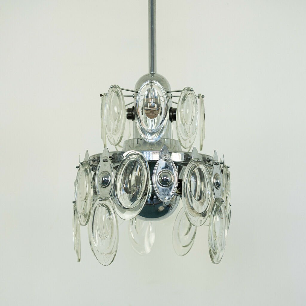 Vintage Chromed Metal 12-Light Ceiling Lamp by Gaetano Sciolari, 1970s