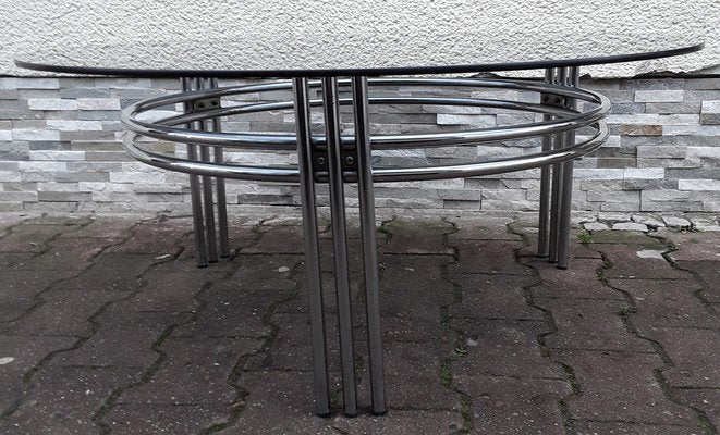 Vintage Chromed Metal Frame Coffee Table with Round Smoked Glass Plate, 1970s-HOI-1121833