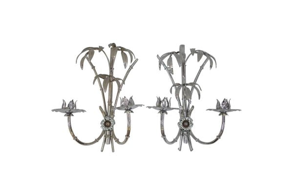 Vintage Chromed Palm Tree Sconces, 1970s, Set of 2-CEJ-488266