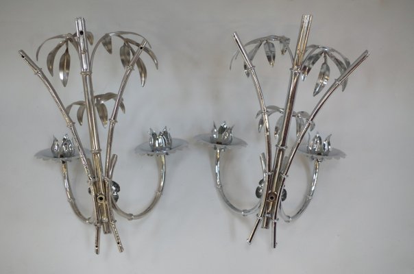 Vintage Chromed Palm Tree Sconces, 1970s, Set of 2-CEJ-488266