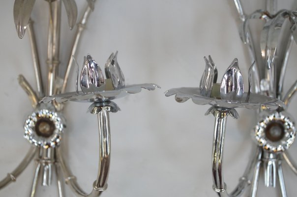 Vintage Chromed Palm Tree Sconces, 1970s, Set of 2-CEJ-488266