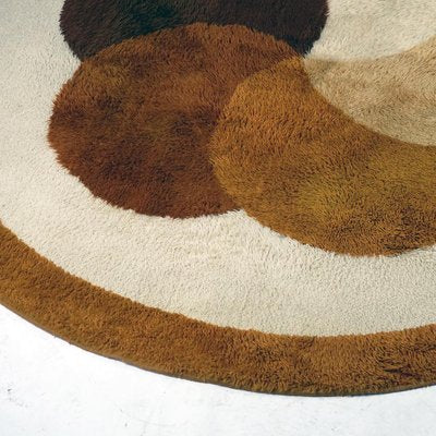 Vintage Circular Beige and Brown Wool Flower Rug attributed to Desso, Netherlands, 1970s-MH-1750829