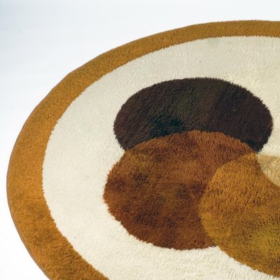 Vintage Circular Beige and Brown Wool Flower Rug attributed to Desso, Netherlands, 1970s-MH-1750829