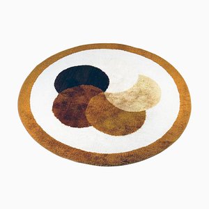 Vintage Circular Beige and Brown Wool Flower Rug attributed to Desso, Netherlands, 1970s-MH-1750829