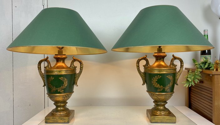 Vintage Classic Baroque-Style Painted Ceramic Urn Table Lamps, Set of 2-WZZ-1188957