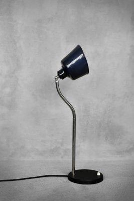 Vintage Classic Industrial Metal Polish Desk Lamp with Enamel Blue Shade, 1950s-ZAA-1781990