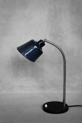 Vintage Classic Industrial Metal Polish Desk Lamp with Enamel Blue Shade, 1950s-ZAA-1781990