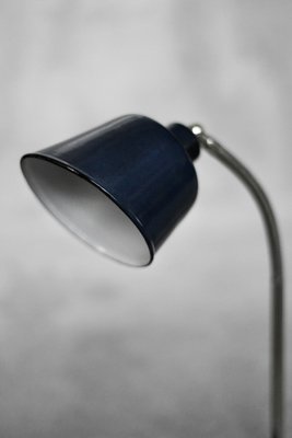 Vintage Classic Industrial Metal Polish Desk Lamp with Enamel Blue Shade, 1950s-ZAA-1781990