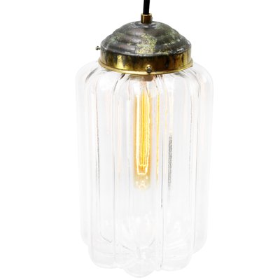 Vintage Clear Glass and Brass Pendant Lamp-BLS-714506