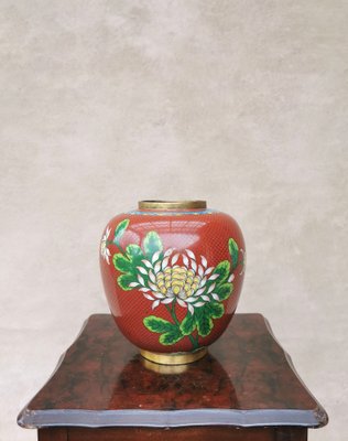 Vintage Cloisonné Vases with Asian Flower Pattern, 1950, Set of 2-FW-1297111