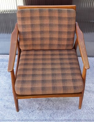 Vintage Club Chair with a Brown Beech Frame & Patterned Wool Cushion from Bergmann, 1970s-HOI-953860