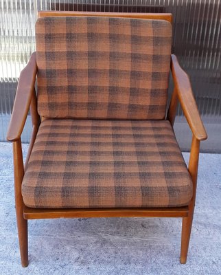 Vintage Club Chair with a Brown Beech Frame & Patterned Wool Cushion from Bergmann, 1970s-HOI-953860