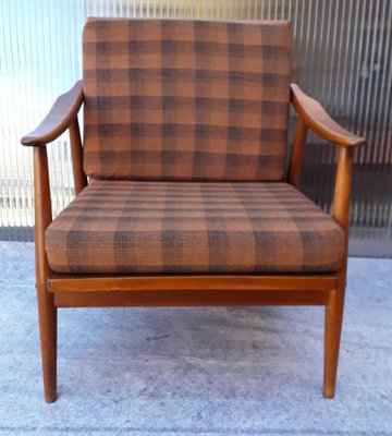 Vintage Club Chair with a Brown Beech Frame & Patterned Wool Cushion from Bergmann, 1970s-HOI-953860