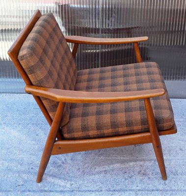 Vintage Club Chair with a Brown Beech Frame & Patterned Wool Cushion from Bergmann, 1970s-HOI-953860