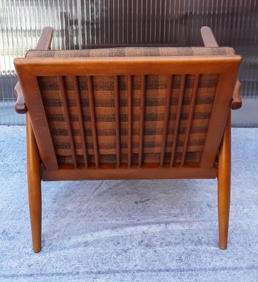 Vintage Club Chair with a Brown Beech Frame & Patterned Wool Cushion from Bergmann, 1970s-HOI-953860