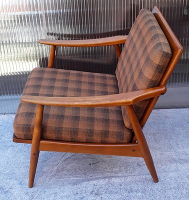 Vintage Club Chair with a Brown Beech Frame & Patterned Wool Cushion from Bergmann, 1970s-HOI-953860