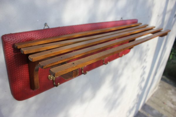 Vintage Coat and Hats Rack in Wood and Leather, 1960s-UWJ-1739264