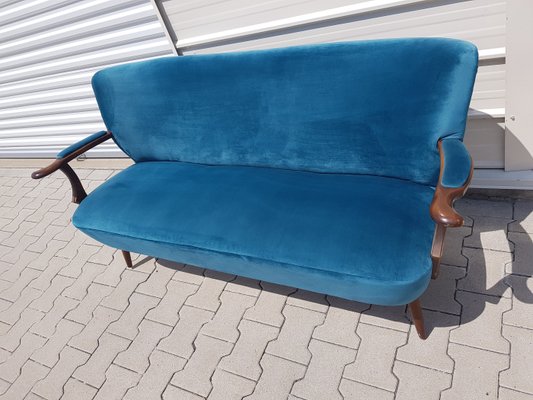 Vintage Cocktail Sofa in Blue Velvet, 1960s-YFS-1325115